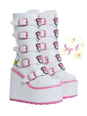 Y.R.U x My Melody Dune Platform Boots Pink White Kawaii Deadstock Rare NWOT - 6